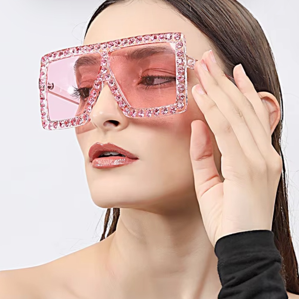 Pink Crystal-Embellished Oversize Women's Sunglasses